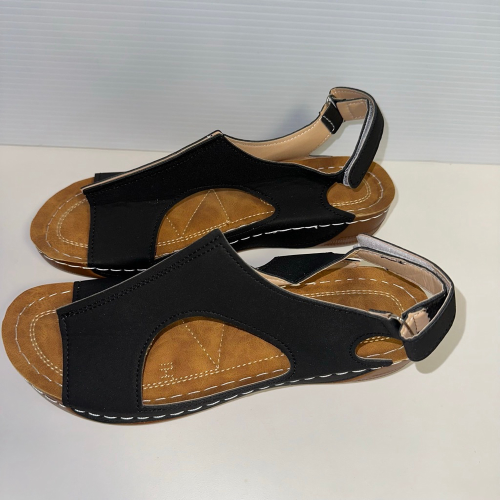 Summer Womens NWOT Comfortable Lightweight Sandals Black Tan Walking (43) 11/12 - Picture 2 of 16